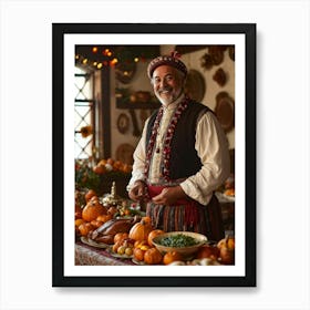 A Jovial Pilgrim Adorned With Traditional Dress From The New World An Adoring Smile Complementing (7) Art Print