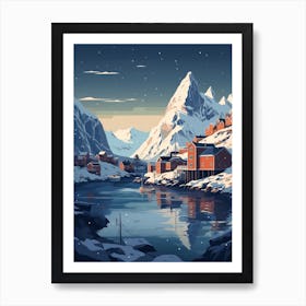 Winter Travel Night Illustration Lofoten Islands Norway 1 Art Print