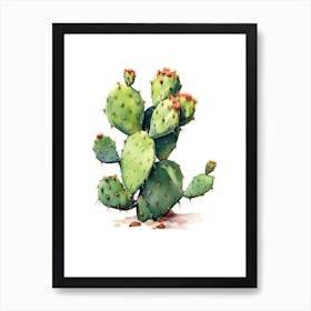 Opuntia Fragilis Cactus Watercolour Drawing 1 Art Print