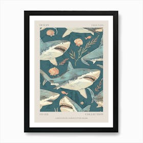 Blue Largetooth Cookiecutter Shark Illustration Pattern Poster Art Print