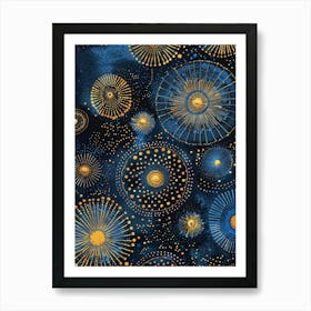 Blue And Gold Starbursts Art Print