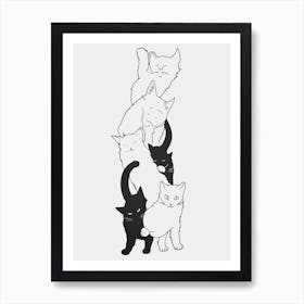 Stack Of Cat Line Drawing 1 Art Print