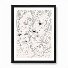 Faces In Black And White Line Art Clear 7 Art Print