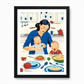 Mother And Baby In The Kitchen 1 Art Print