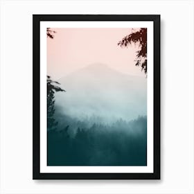 PNW Foggy Pastel Forest Mountains Art Print