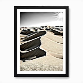 Sand Dunes In The Desert, black and white art Art Print