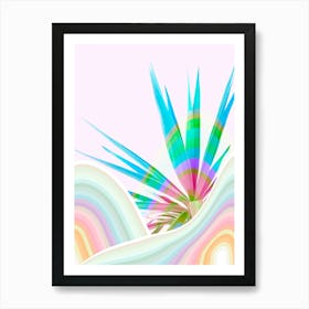 Minimal Dreamy Tropical Rainbow Palm Pastel Pink Art Print