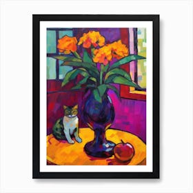 Crocus With A Cat 3 Fauvist Style Painting Art Print