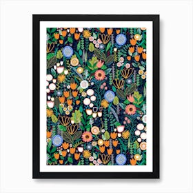 Mary'S Garden Navy Art Print