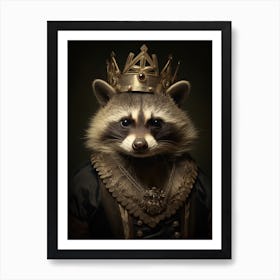 Vintage Portrait Of A Guadeloupe Raccoon Wearing A Crown 4 Art Print