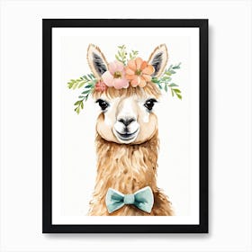 Baby Alpaca Wall Art Print With Floral Crown And Bowties Bedroom Decor (6) Art Print