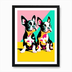 'Boston Terrier Pups' , This Contemporary art brings POP Art and Flat Vector Art Together, Colorful, Home Decor, Kids Room Decor, Animal Art, Puppy Bank - 9th Art Print
