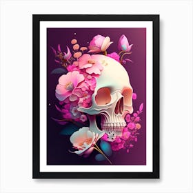 Skull With Cosmic Themes 5 Pink Vintage Floral Art Print