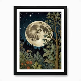 Full Moon In The Woods Style William Morris 1 Art Print Art Print