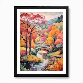 Autumn Gardens Painting Stourhead Gardens United Kingdom Art Print