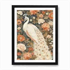 White Peacock Vintage Floral Wallpaper 3 Art Print