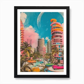 Miami   Retro Collage Style 1 Art Print