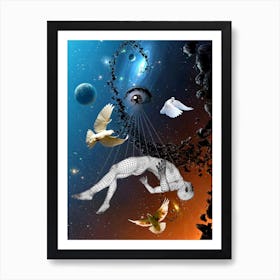 Universe - dove - peace - dreams - photo montage Art Print