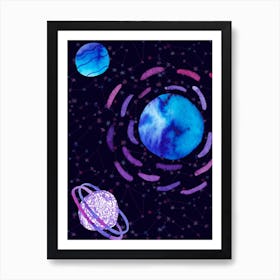 Watercolor Planets — Space Neon Watercolor #6 Art Print