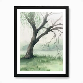 Willow Tree Atmospheric Watercolour Painting 7 Art Print