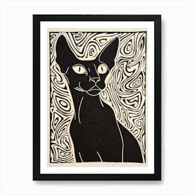 Oriental Shorthair Cat Linocut Blockprint 4 Art Print