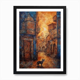 Painting Of Marrakech With A Cat In The Style Of Renaissance, Da Vinci 3 Art Print