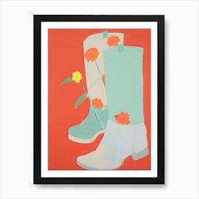 A Painting Of Cowboy Boots With Yellow Flowers, Pop Art Style 4 Art Print