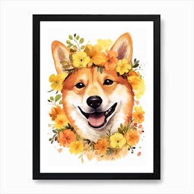 Shiba Inu Portrait With A Flower Crown, Matisse Painting Style 3 Art Print