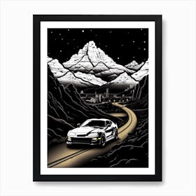 Toyota Supra Snowy Mountain Drawing 4 Art Print