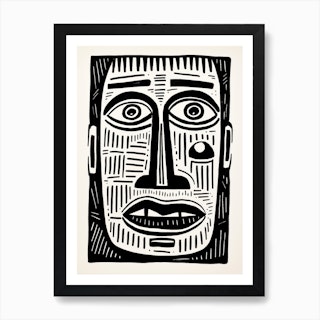 Linocut Face Wide Eyes Art Print by Essence Lines - Fy