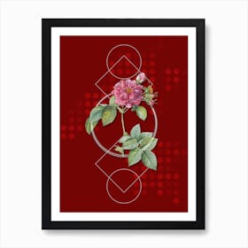 Vintage Pink Francfort Rose Botanical with Geometric Line Motif and Dot Pattern n.0143 Art Print