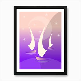 Sailboats At Night Poster