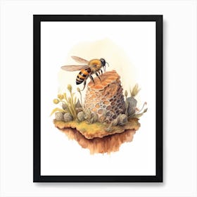 Chocolate Mining Bee Beehive Watercolour Illustration 4 Art Print
