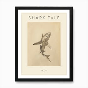 Vintage Shark Pencil Illustration Beige 6 Poster Art Print