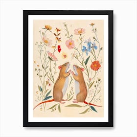 Folksy Floral Animal Drawing Mouse 5 Art Print