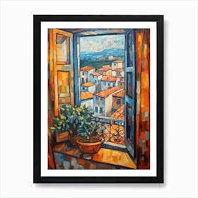Window View Of Athens Greece In The Style Of Cubism 4 Art Print