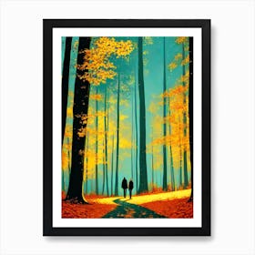 Two People Walking In The Forest Art Print