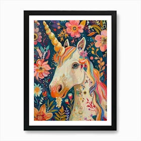 Unicorn Fauvism Inspired Floral Portrait 1 Art Print