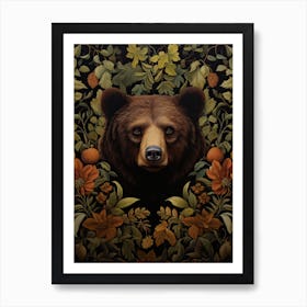 Black Bear Portrait With Rustic Flowers 3 Art Print