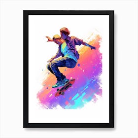 Skateboarding In Warsaw, Poland Gradient Illustration 1 Art Print