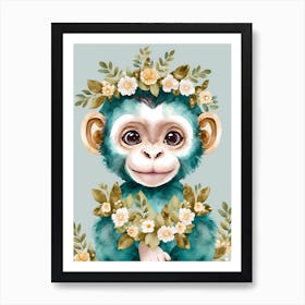 Floral Baby Monkey Watercolor (6) Art Print
