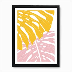 Yellow And Pink Monstera Leaves 2 Art Print