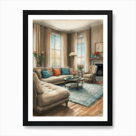 Living Room Drawing Art Print
