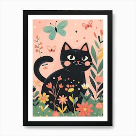 Black Cat In The Garden 1 Art Print