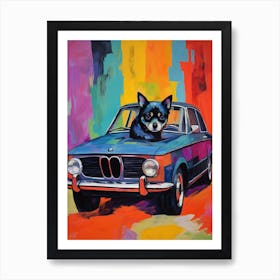 Bmw 2002 Vintage Car With A Dog, Matisse Style Painting 1 Art Print