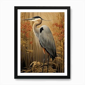 Dark And Moody Botanical Great Blue Heron 1 Art Print