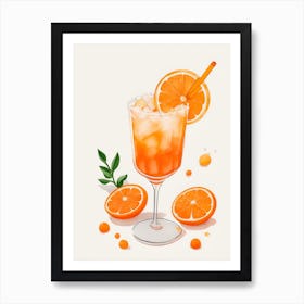 Aperol With Ice And Orange Watercolor Vertical Composition 16 Art Print