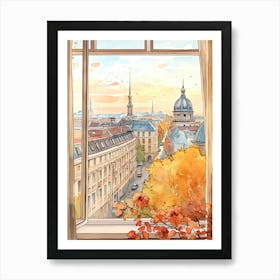 Window View Of Berlin Germany In Autumn Fall, Watercolour 3 Art Print