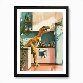 Dinosaur Cooking In The Kitchen Pastel Painting 2 Art Print