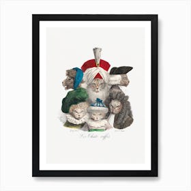 Les Chats Coiffés Vintage Cats Art Print